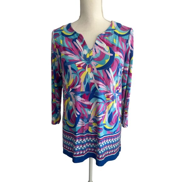 PAPPAGALLO Swirl Multicolor Tunic Blouse Size Small - Picture 3 of 6